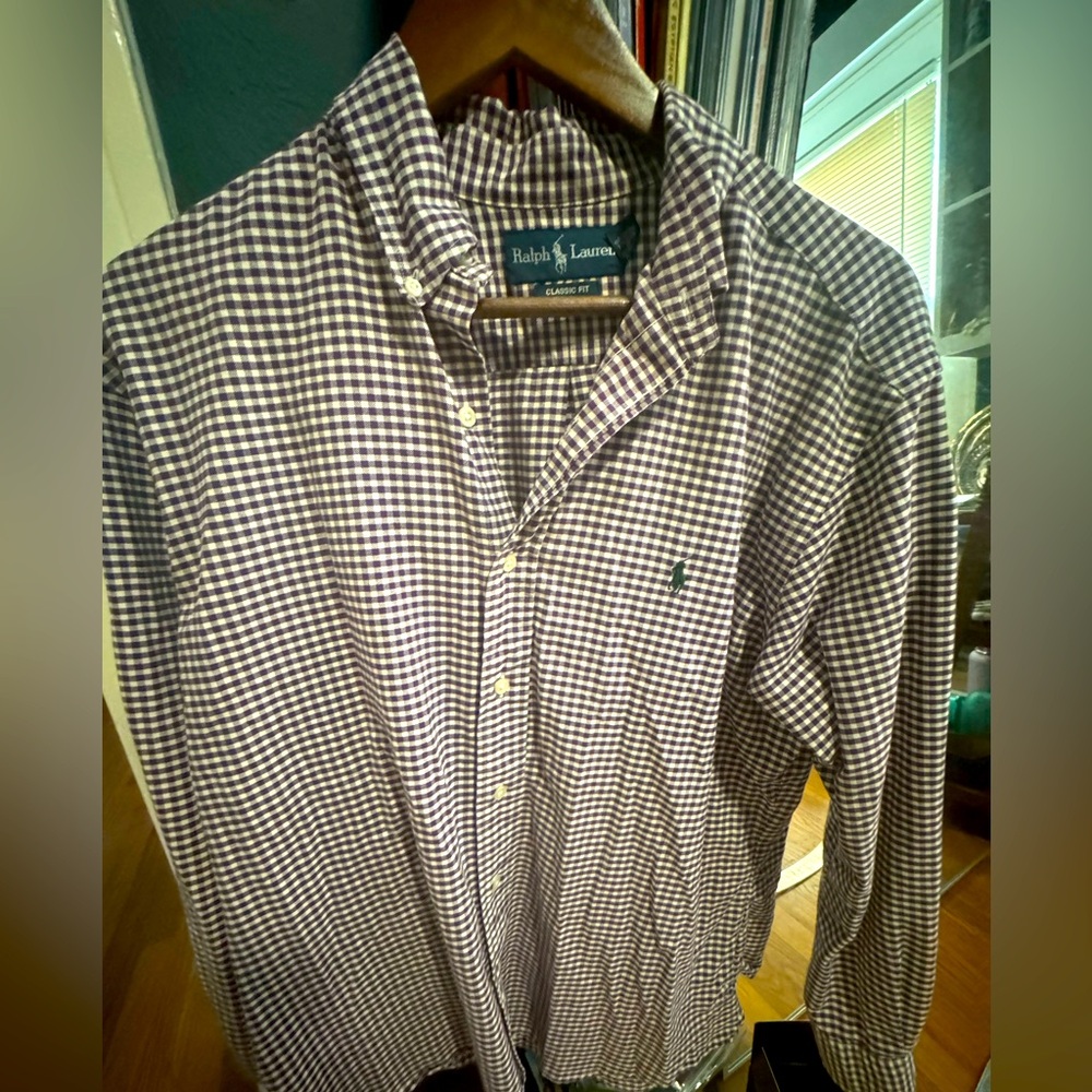 Purple Plaid Long Sleeve Cotton Ralph Lauren Oxford Shirt L